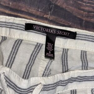 Victoria's Secret Cream Gray Flax Linen Drawstring Mid Rise Flare Pants Size 8
